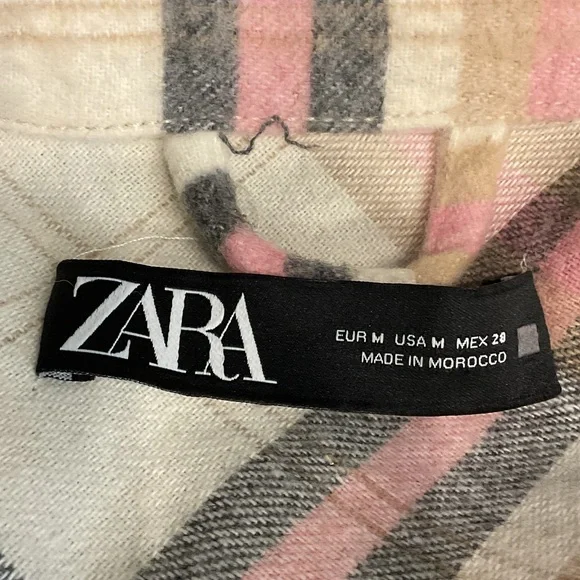 Zara Pink and Cream Plaid Jacket, Size M - Picture 2 of 5